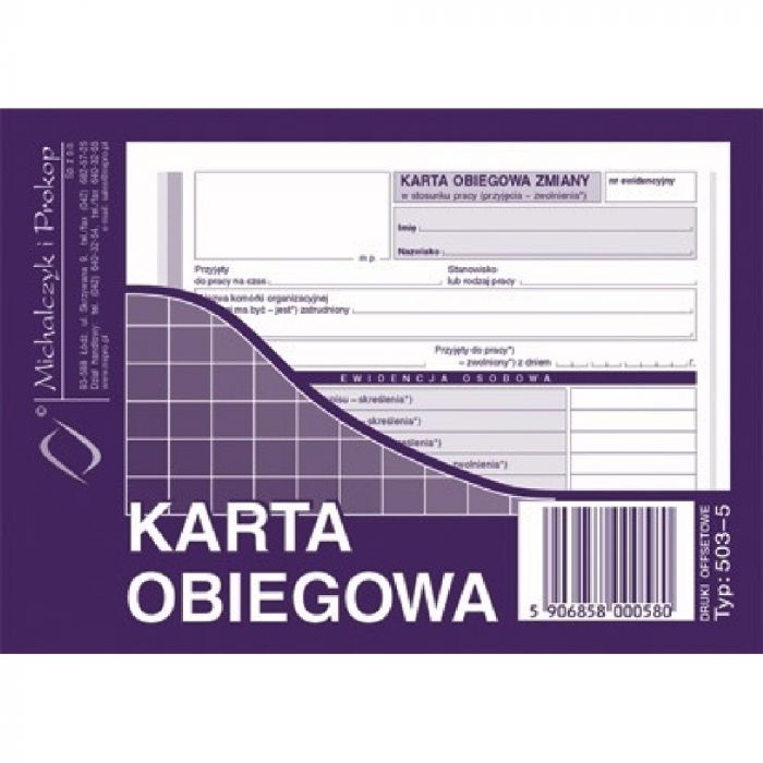 Karta Obiegowa Szkoła Podstawowa Karta obiegowa zamiany A6 MP 503-5